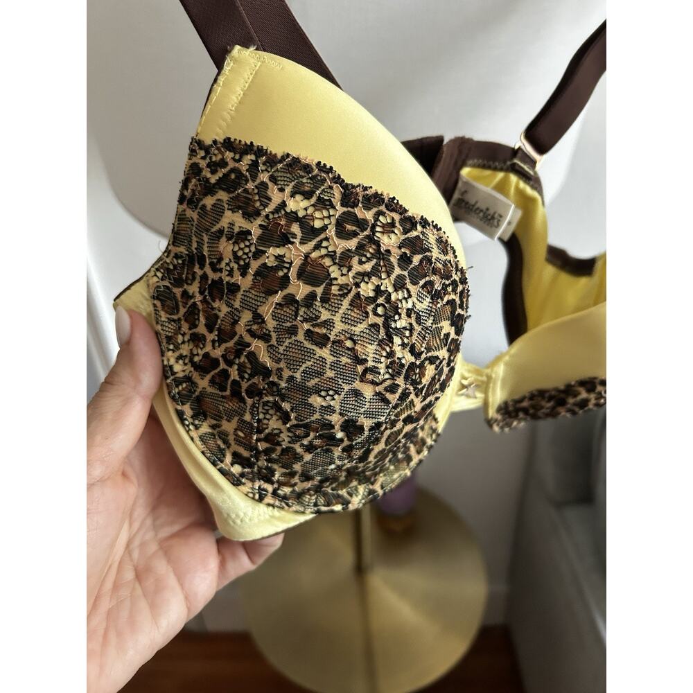 Frederick’s Of Hollywood Vtg Y2K Emo Yellow Push-Up Bra Size 32 DD Animal Print - Picture 3 of 9